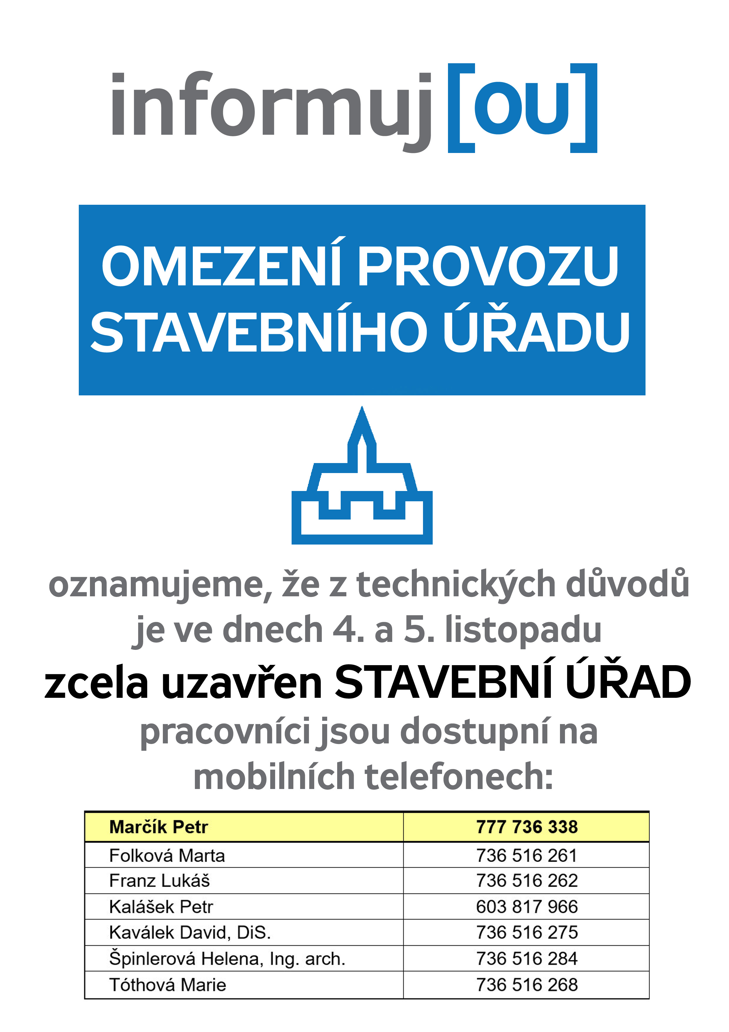 informujou 0411 městsky urad stavební